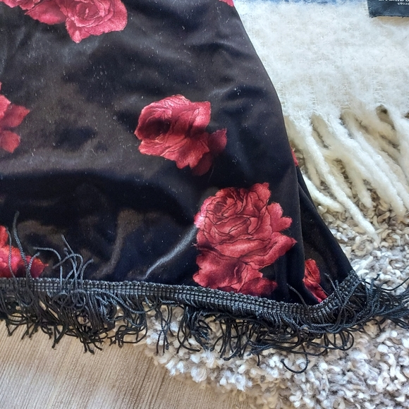 Vintage 90s velvet floral dress fringe asymmetrica - Picture 4 of 6
